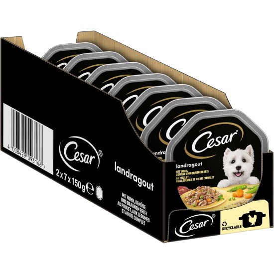 Cesar Dog Food Wet Food Recommendation of the Chef with Lightly Grilled Chicken Pieces, Natural Rice and Vegetables in Sauce, 14 Bowls (14 x 150 g) Cesar Dog Food Wet Food Recommendation of the Chef with Lightly Grilled Chicken Pieces, Natural Rice and Vegetables in Sauce, 14 Bowls (14 x 150 g)