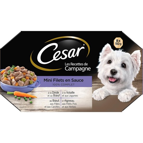 Cesar Dog Meal - 24 Bowls (3 Packs of 8 x 150g) - Wet Dog Food in Sauce - Beef/Chicken/Lamb/Turkey - Complete Food & Balanced Food with Natural Ingredients Cesar Dog Meal - 24 Bowls (3 Packs of 8 x 150g) - Wet Dog Food in Sauce - Beef/Chicken/Lamb/Turkey - Complete Food & Balanced Food with Natural Ingredients