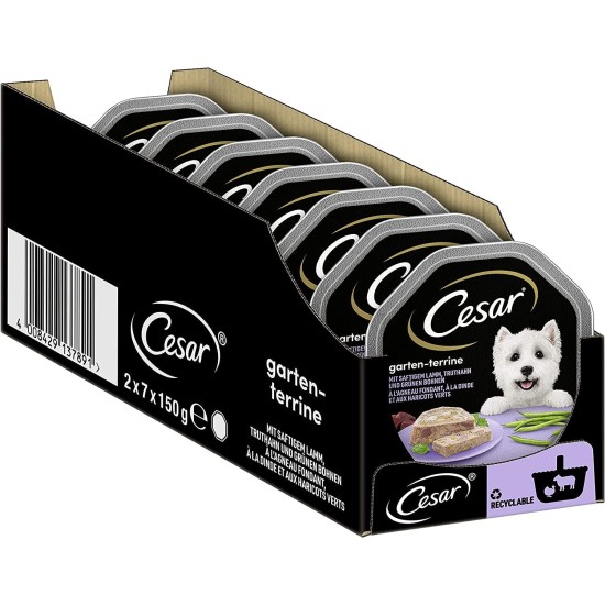 Cesar Junior Wet Dog Food for Puppies and Young Dogs <1 Year with Turkey & Veal in Pate, 14 Bowls (14 x 150 g), 2100 g Cesar Junior Wet Dog Food for Puppies and Young Dogs <1 Year with Turkey & Veal in Pate, 14 Bowls (14 x 150 g), 2100 g