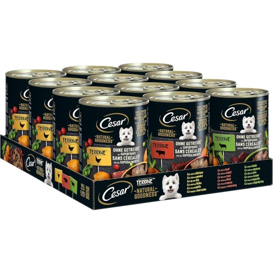 Cesar Natural Goodness in Loaf 12 x 400 g Cans, Adult Premium Wet Dog Food, Mixed Selection, Non Applicable