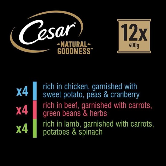 Cesar Natural Goodness in Loaf 12 x 400 g Cans, Adult Premium Wet Dog Food, Mixed Selection, Non Applicable Cesar Natural Goodness in Loaf 12 x 400 g Cans, Adult Premium Wet Dog Food, Mixed Selection, Non Applicable