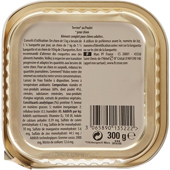 Cesar Pack of 20 Terrine Chicken Dog Food Containers 300 g. Cesar Pack of 20 Terrine Chicken Dog Food Containers 300 g.