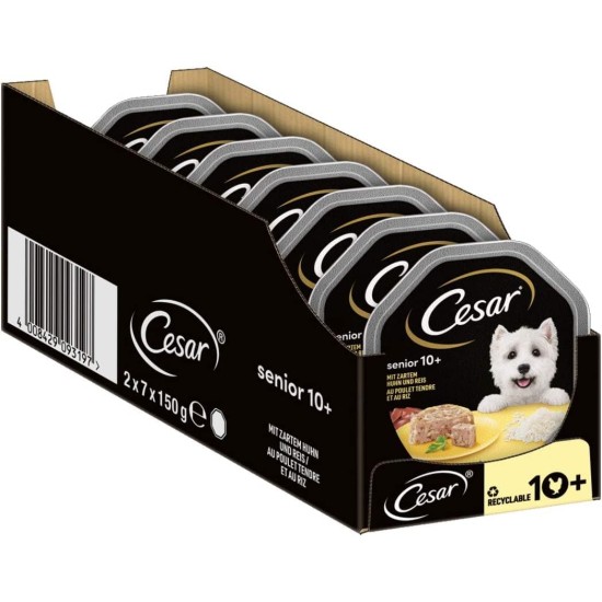 Cesar Senior 10+ Wet Dog Food with Delicate Chicken and Rice in Jelly, 14 Bowls (14 x 150 g) Cesar Senior 10+ Wet Dog Food with Delicate Chicken and Rice in Jelly, 14 Bowls (14 x 150 g)
