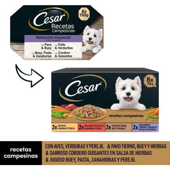 Cesar Wet Dog Food Selection of Classics in Pate Multipack (3 x 8 Cups x 150 g) Cesar Wet Dog Food Selection of Classics in Pate Multipack (3 x 8 Cups x 150 g)