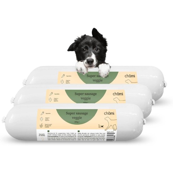 Chōmi Dog Super Sausage Fresh Chicken & Veggie Pack of 8 | (200 g x 8) Dog Food | Wet Food for Dogs | Chicken Sausage for Dogs | Adult | Grain-Free and Preservative Free | with Algae | Barf Chōmi Dog Super Sausage Fresh Chicken & Veggie Pack of 8 | (200 g x 8) Dog Food | Wet Food for Dogs | Chicken Sausage for Dogs | Adult | Grain-Free and Preservative Free | with Algae | Barf