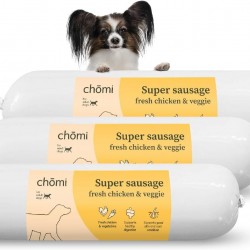 Chōmi Dog Super Sausage Fresh Chicken & Veggie Pack of 8 | (200 g x 8) Dog Food | Wet Food for Dogs | Chicken Sausage for Dogs | Adult | Grain-Free and Preservative Free | with Algae | Barf Chōmi Dog Super Sausage Fresh Chicken & Veggie Pack of 8 | (200 g x 8) Dog Food | Wet Food for Dogs | Chicken Sausage for Dogs | Adult | Grain-Free and Preservative Free | with Algae | Barf