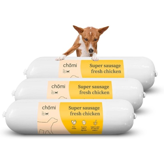 Chōmi Dog Super Sausage Fresh Chicken & Veggie Pack of 8 (400 g x 8) Dog Food Wet Food for Dogs Chicken Sausage for Dogs Adult Grain-Free and Preservative Free with Algae Barf Chōmi Dog Super Sausage Fresh Chicken & Veggie Pack of 8 (400 g x 8) Dog Food Wet Food for Dogs Chicken Sausage for Dogs Adult Grain-Free and Preservative Free with Algae Barf