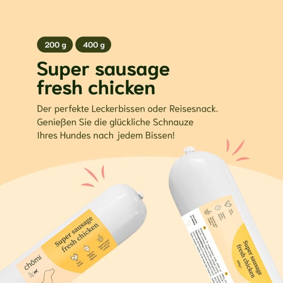 Chōmi Dog Super Sausage Fresh Chicken & Veggie Pack of 8 (400 g x 8) Dog Food Wet Food for Dogs Chicken Sausage for Dogs Adult Grain-Free and Preservative Free with Algae Barf Chōmi Dog Super Sausage Fresh Chicken & Veggie Pack of 8 (400 g x 8) Dog Food Wet Food for Dogs Chicken Sausage for Dogs Adult Grain-Free and Preservative Free with Algae Barf