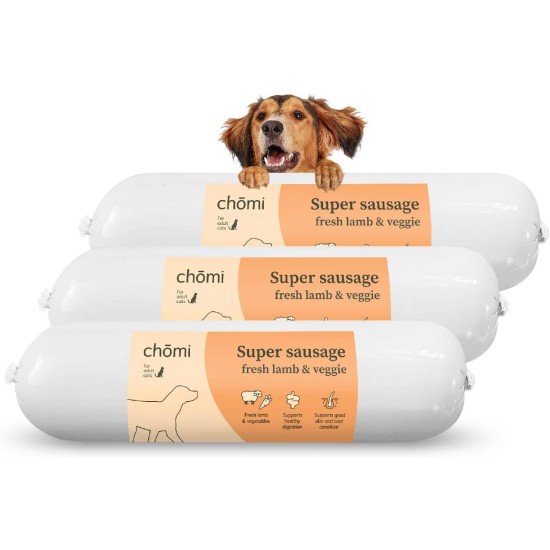 Chōmi Dog Super Sausage Fresh Chicken & Veggie Pack of 8 (400 g x 8) Dog Food Wet Food for Dogs Chicken Sausage for Dogs Adult Grain-Free and Preservative Free with Algae Barf Chōmi Dog Super Sausage Fresh Chicken & Veggie Pack of 8 (400 g x 8) Dog Food Wet Food for Dogs Chicken Sausage for Dogs Adult Grain-Free and Preservative Free with Algae Barf