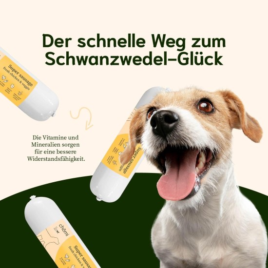 Chōmi Dog Super Sausage Fresh Chicken & Veggie Pack of 8 (400 g x 8) Dog Food Wet Food for Dogs Chicken Sausage for Dogs Adult Grain-Free and Preservative Free with Algae Barf Chōmi Dog Super Sausage Fresh Chicken & Veggie Pack of 8 (400 g x 8) Dog Food Wet Food for Dogs Chicken Sausage for Dogs Adult Grain-Free and Preservative Free with Algae Barf
