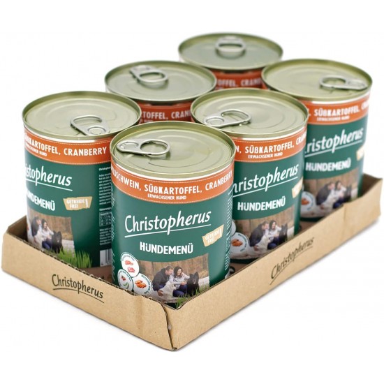 Christopherus Dog Menu with Wild Boar, Sweet Potato, Cranberry, Complete Food for Adult Dogs, Wet Food, 6 x 400 g Christopherus Dog Menu with Wild Boar, Sweet Potato, Cranberry, Complete Food for Adult Dogs, Wet Food, 6 x 400 g