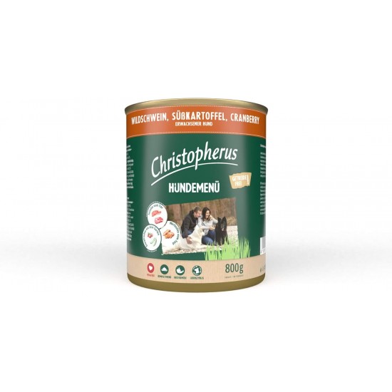 Christopherus Dog Menu with Wild Boar, Sweet Potato, Cranberry, Complete Food for Adult Dogs, Wet Food, 6 x 400 g Christopherus Dog Menu with Wild Boar, Sweet Potato, Cranberry, Complete Food for Adult Dogs, Wet Food, 6 x 400 g