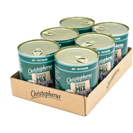Christopherus Meat Mix with Turkey, Complete Food for Dogs, Wet Food, 6 x 800 g Christopherus Meat Mix with Turkey, Complete Food for Dogs, Wet Food, 6 x 800 g