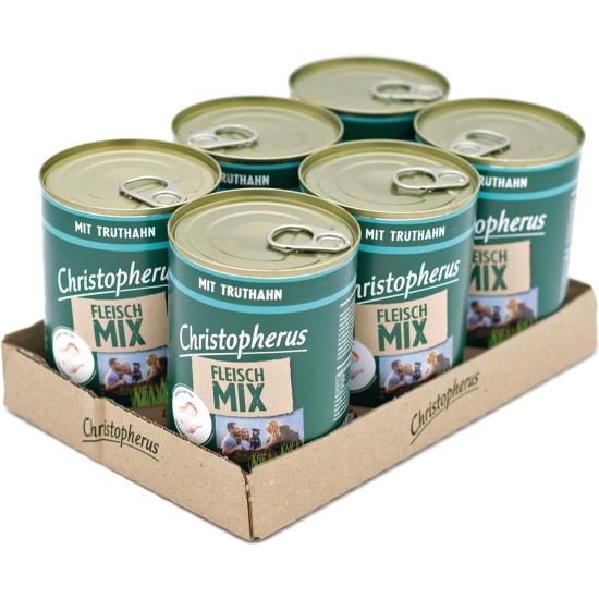 Christopherus Meat Mix with Turkey, Complete Food for Dogs, Wet Food, 6 x 800 g Christopherus Meat Mix with Turkey, Complete Food for Dogs, Wet Food, 6 x 800 g