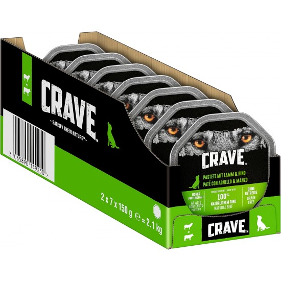 Crave Adult Wet Dog Food Pate with Lamb & Beef, 14 Bowls, 7 x 150 g (Pack of 2) - Premium Wet Dog Food with High Protein Content, No Added Grains Crave Adult Wet Dog Food Pate with Lamb & Beef, 14 Bowls, 7 x 150 g (Pack of 2) - Premium Wet Dog Food with High Protein Content, No Added Grains