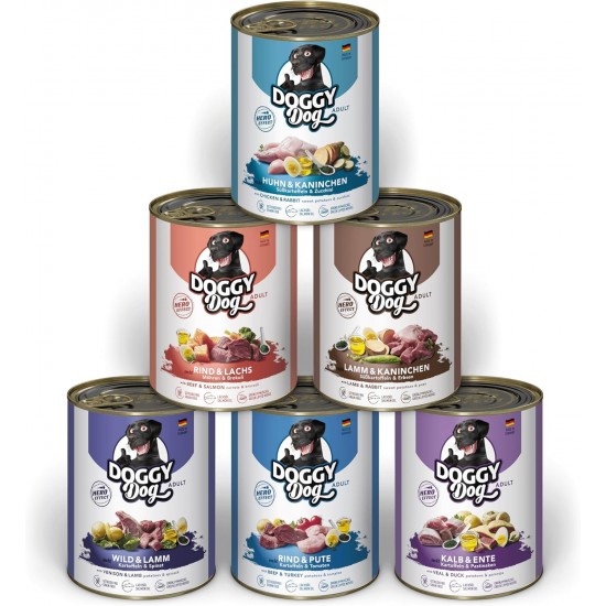 DOGGY Dog Paté Chicken Sensitive, 6 x 800 g, Wet Food for Dogs, Grain-Free Dog Food with Salmon Oil and Green-Lipped Mussel, Particularly Well Tolerated Complete Food, Made in Germany DOGGY Dog Paté Chicken Sensitive, 6 x 800 g, Wet Food for Dogs, Grain-Free Dog Food with Salmon Oil and Green-Lipped Mussel, Particularly Well Tolerated Complete Food, Made in Germany