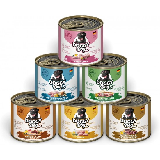 DOGGY Dog Paté Chicken Sensitive, 6 x 800 g, Wet Food for Dogs, Grain-Free Dog Food with Salmon Oil and Green-Lipped Mussel, Particularly Well Tolerated Complete Food, Made in Germany DOGGY Dog Paté Chicken Sensitive, 6 x 800 g, Wet Food for Dogs, Grain-Free Dog Food with Salmon Oil and Green-Lipped Mussel, Particularly Well Tolerated Complete Food, Made in Germany