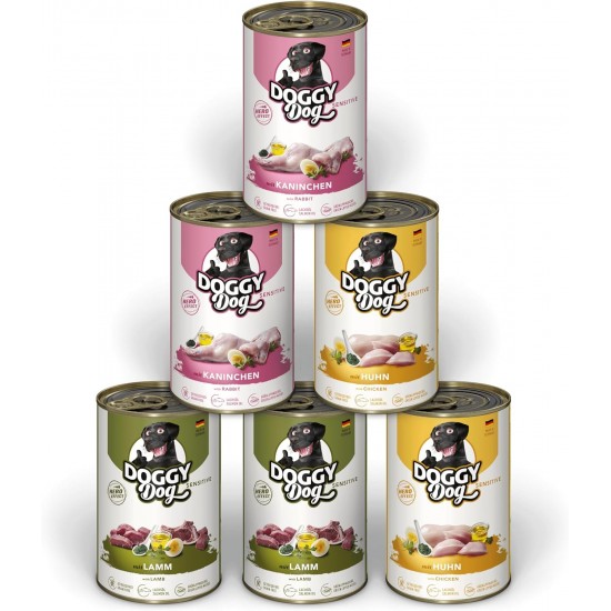 DOGGY Dog Paté Chicken Sensitive, 6 x 800 g, Wet Food for Dogs, Grain-Free Dog Food with Salmon Oil and Green-Lipped Mussel, Particularly Well Tolerated Complete Food, Made in Germany DOGGY Dog Paté Chicken Sensitive, 6 x 800 g, Wet Food for Dogs, Grain-Free Dog Food with Salmon Oil and Green-Lipped Mussel, Particularly Well Tolerated Complete Food, Made in Germany