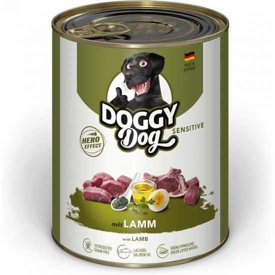 DOGGY Dog Paté Chicken Sensitive, 6 x 800 g, Wet Food for Dogs, Grain-Free Dog Food with Salmon Oil and Green-Lipped Mussel, Particularly Well Tolerated Complete Food, Made in Germany DOGGY Dog Paté Chicken Sensitive, 6 x 800 g, Wet Food for Dogs, Grain-Free Dog Food with Salmon Oil and Green-Lipped Mussel, Particularly Well Tolerated Complete Food, Made in Germany