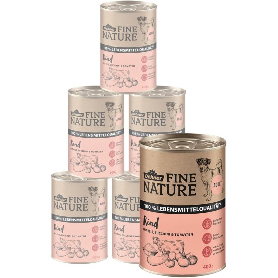 Dehner Fine Nature Dog Food, Food Grade Wet Food for Adult Dogs, Beef, 6 x 400 g Tin (2.4 kg) Dehner Fine Nature Dog Food, Food Grade Wet Food for Adult Dogs, Beef, 6 x 400 g Tin (2.4 kg)