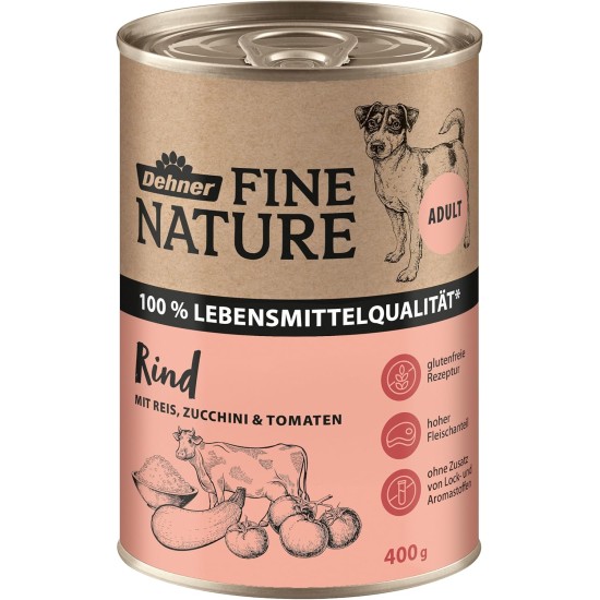 Dehner Fine Nature Dog Food, Food Grade Wet Food for Adult Dogs, Beef, 6 x 400 g Tin (2.4 kg) Dehner Fine Nature Dog Food, Food Grade Wet Food for Adult Dogs, Beef, 6 x 400 g Tin (2.4 kg)