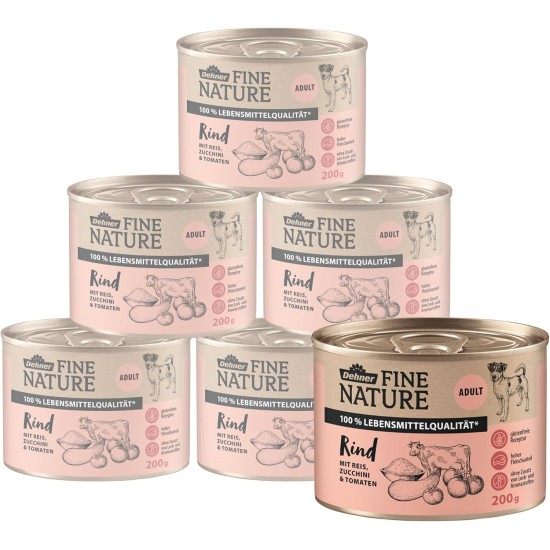 Dehner Fine Nature Dog Food, Food Grade Wet Food for Adult Dogs, Beef, 6 x 400 g Tin (2.4 kg) Dehner Fine Nature Dog Food, Food Grade Wet Food for Adult Dogs, Beef, 6 x 400 g Tin (2.4 kg)