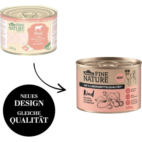 Dehner Fine Nature Dog Food, Food Grade Wet Food for Adult Dogs, Beef, 6 x 400 g Tin (2.4 kg) Dehner Fine Nature Dog Food, Food Grade Wet Food for Adult Dogs, Beef, 6 x 400 g Tin (2.4 kg)