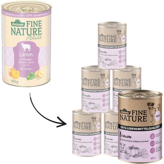 Dehner Fine Nature Dog Food, Food Grade Wet Food for Adult Dogs, Beef, 6 x 400 g Tin (2.4 kg) Dehner Fine Nature Dog Food, Food Grade Wet Food for Adult Dogs, Beef, 6 x 400 g Tin (2.4 kg)
