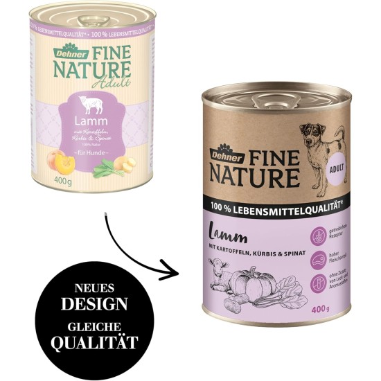 Dehner Fine Nature Dog Food, Food Grade Wet Food for Adult Dogs, Beef, 6 x 400 g Tin (2.4 kg) Dehner Fine Nature Dog Food, Food Grade Wet Food for Adult Dogs, Beef, 6 x 400 g Tin (2.4 kg)