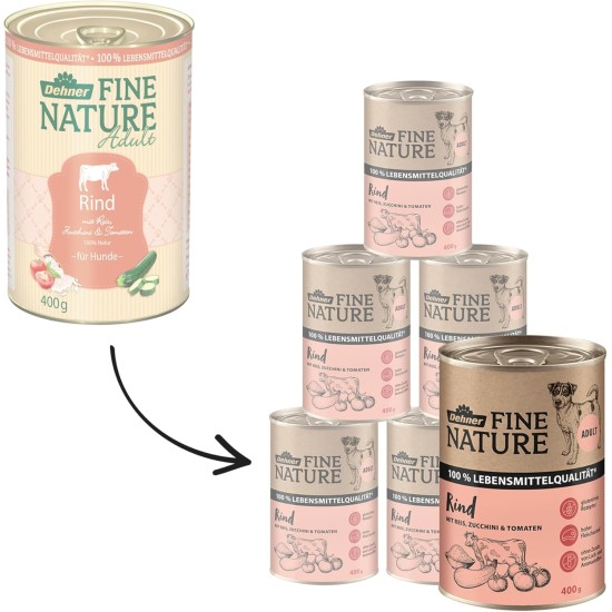 Dehner Fine Nature Dog Food, Food Grade Wet Food for Adult Dogs, Beef, 6 x 400 g Tin (2.4 kg) Dehner Fine Nature Dog Food, Food Grade Wet Food for Adult Dogs, Beef, 6 x 400 g Tin (2.4 kg)