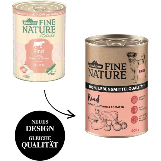 Dehner Fine Nature Dog Food, Food Grade Wet Food for Adult Dogs, Beef, 6 x 400 g Tin (2.4 kg) Dehner Fine Nature Dog Food, Food Grade Wet Food for Adult Dogs, Beef, 6 x 400 g Tin (2.4 kg)