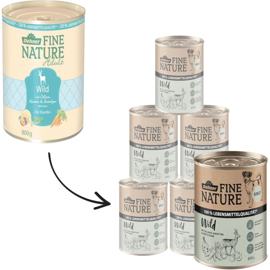 Dehner Fine Nature Dog Food, Food Grade Wet Food for Adult Dogs, Beef, 6 x 400 g Tin (2.4 kg) Dehner Fine Nature Dog Food, Food Grade Wet Food for Adult Dogs, Beef, 6 x 400 g Tin (2.4 kg)