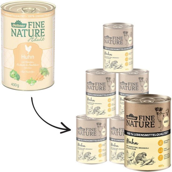Dehner Fine Nature Dog Food, Food Grade Wet Food for Adult Dogs, Beef, 6 x 400 g Tin (2.4 kg) Dehner Fine Nature Dog Food, Food Grade Wet Food for Adult Dogs, Beef, 6 x 400 g Tin (2.4 kg)