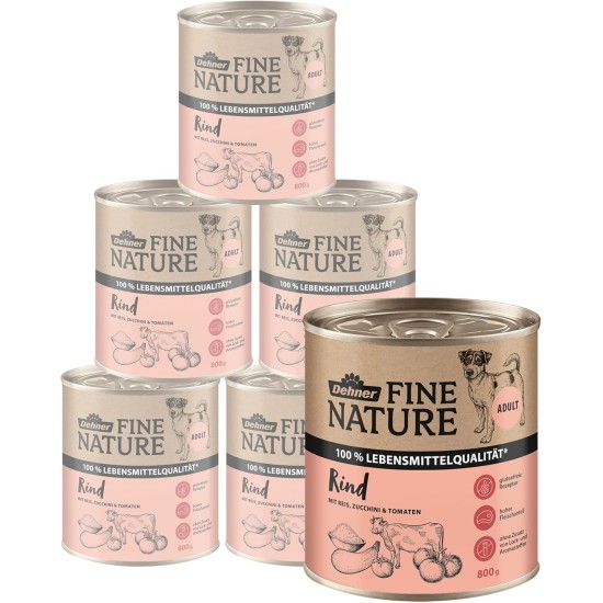 Dehner Fine Nature Dog Food, Food Grade Wet Food for Adult Dogs, Beef, 6 x 400 g Tin (2.4 kg) Dehner Fine Nature Dog Food, Food Grade Wet Food for Adult Dogs, Beef, 6 x 400 g Tin (2.4 kg)
