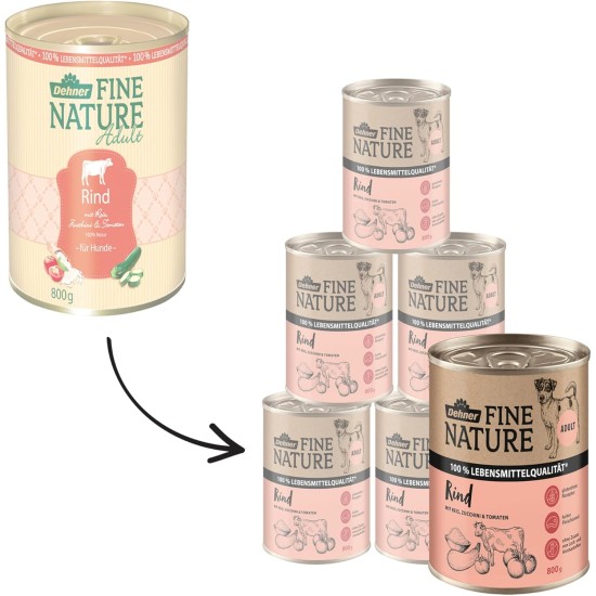 Dehner Fine Nature Dog Food, Food Grade Wet Food for Adult Dogs, Beef, 6 x 400 g Tin (2.4 kg) Dehner Fine Nature Dog Food, Food Grade Wet Food for Adult Dogs, Beef, 6 x 400 g Tin (2.4 kg)