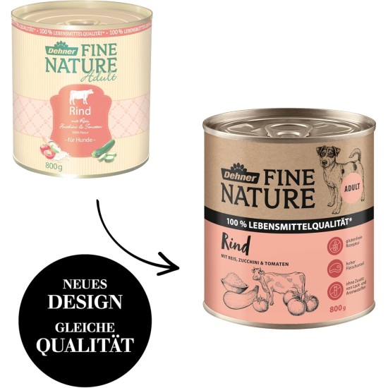 Dehner Fine Nature Dog Food, Food Grade Wet Food for Adult Dogs, Beef, 6 x 400 g Tin (2.4 kg) Dehner Fine Nature Dog Food, Food Grade Wet Food for Adult Dogs, Beef, 6 x 400 g Tin (2.4 kg)
