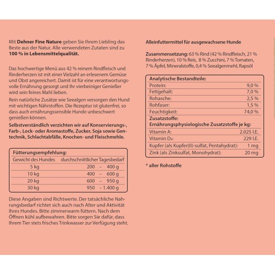 Dehner Fine Nature Dog Food, Food Grade Wet Food for Adult Dogs, Beef, 6 x 400 g Tin (2.4 kg) Dehner Fine Nature Dog Food, Food Grade Wet Food for Adult Dogs, Beef, 6 x 400 g Tin (2.4 kg)