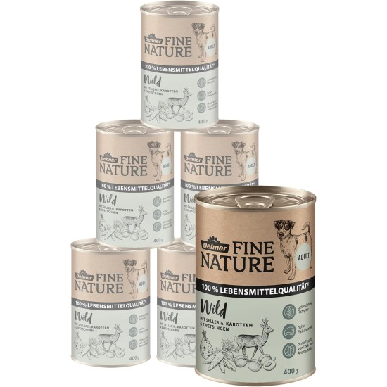 Dehner Fine Nature Dog Food, Food Grade Wet Food for Adult Dogs, Beef, 6 x 400 g Tin (2.4 kg) Dehner Fine Nature Dog Food, Food Grade Wet Food for Adult Dogs, Beef, 6 x 400 g Tin (2.4 kg)