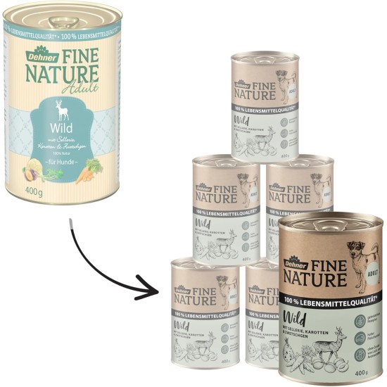 Dehner Fine Nature Dog Food, Food Grade Wet Food for Adult Dogs, Beef, 6 x 400 g Tin (2.4 kg) Dehner Fine Nature Dog Food, Food Grade Wet Food for Adult Dogs, Beef, 6 x 400 g Tin (2.4 kg)