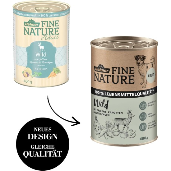 Dehner Fine Nature Dog Food, Food Grade Wet Food for Adult Dogs, Beef, 6 x 400 g Tin (2.4 kg) Dehner Fine Nature Dog Food, Food Grade Wet Food for Adult Dogs, Beef, 6 x 400 g Tin (2.4 kg)