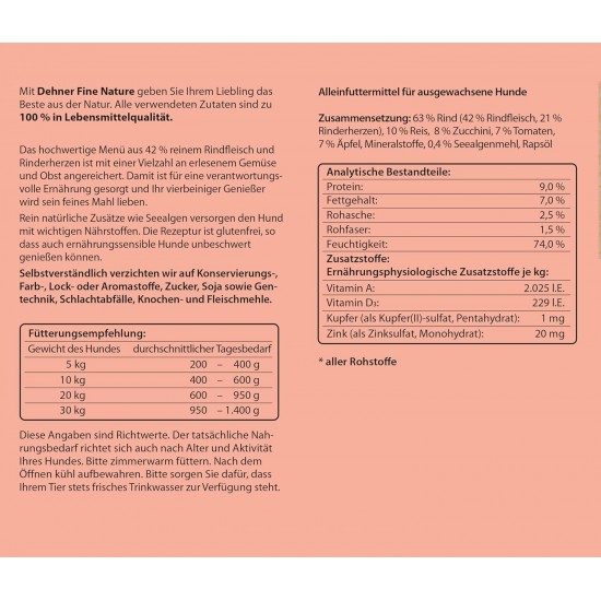 Dehner Fine Nature Dog Food, Food Grade Wet Food for Older Dogs, Duck, 6 x 400 g Tin (2.4 kg) Dehner Fine Nature Dog Food, Food Grade Wet Food for Older Dogs, Duck, 6 x 400 g Tin (2.4 kg)