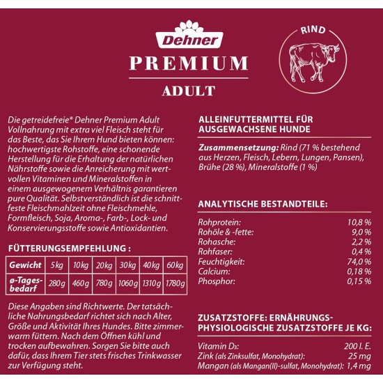 Dehner Premium Wet Dog Food, Junior / Adult / Senior, Various Types and Sizes Dehner Premium Wet Dog Food, Junior / Adult / Senior, Various Types and Sizes