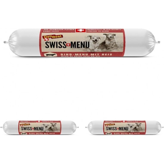 DeliBest Swiss Menu Beef Menu with Rice, Wet Food Dog Made from 100% Swiss Beef, Grain-Free & No Other Additives, High-Quality Adult Dog Food, 400 g Dog Sausage DeliBest Swiss Menu Beef Menu with Rice, Wet Food Dog Made from 100% Swiss Beef, Grain-Free & No Other Additives, High-Quality Adult Dog Food, 400 g Dog Sausage