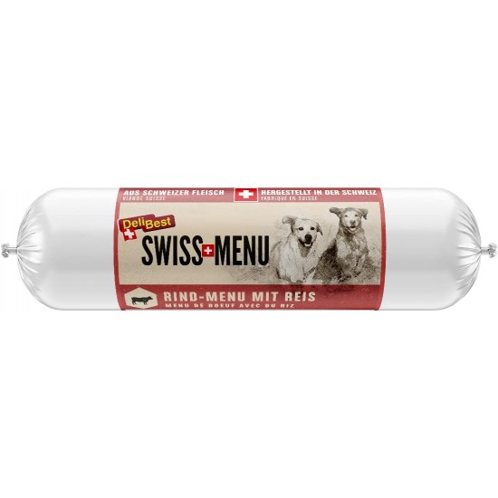 DeliBest Swiss Menu Beef Menu with Rice, Wet Food Dog Made from 100% Swiss Beef, Grain-Free & No Other Additives, High-Quality Adult Dog Food, 400 g Dog Sausage DeliBest Swiss Menu Beef Menu with Rice, Wet Food Dog Made from 100% Swiss Beef, Grain-Free & No Other Additives, High-Quality Adult Dog Food, 400 g Dog Sausage