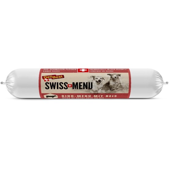 DeliBest Swiss Menu Beef Menu with Rice, Wet Food for Dogs Made from 100% Swiss Beef, Gluten-Free & No Other Additives, High-Quality Adult Dog Food, 200 g Dog Sausage DeliBest Swiss Menu Beef Menu with Rice, Wet Food for Dogs Made from 100% Swiss Beef, Gluten-Free & No Other Additives, High-Quality Adult Dog Food, 200 g Dog Sausage