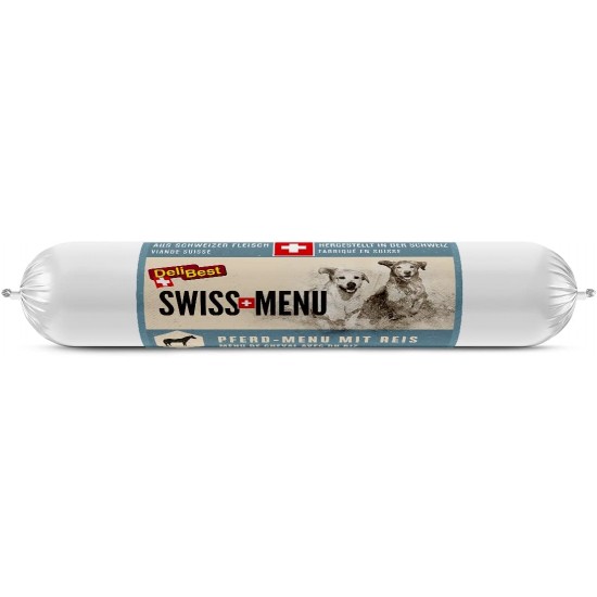 DeliBest Swiss Menu Horse Menu with Rice, Wet Food for Dogs Made from 100% Fresh Horse Meat, Gluten-Free & No Other Additives, High-Quality Adult Dog Food, 200 g Dog Sausage DeliBest Swiss Menu Horse Menu with Rice, Wet Food for Dogs Made from 100% Fresh Horse Meat, Gluten-Free & No Other Additives, High-Quality Adult Dog Food, 200 g Dog Sausage