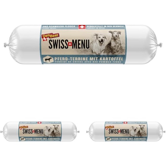 DeliBest Swiss Menu Horse Terrine with Potatoes, Wet Food for Dogs Made from 100% Fresh Horse Meat, Grain-Free & No Additives, Gluten-Free, High-Quality Adult Dog Food, 400 g Sausage DeliBest Swiss Menu Horse Terrine with Potatoes, Wet Food for Dogs Made from 100% Fresh Horse Meat, Grain-Free & No Additives, Gluten-Free, High-Quality Adult Dog Food, 400 g Sausage