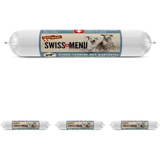 DeliBest Swiss Menu Horse Terrine with Potatoes, Wet Food for Dogs Made from 100% Fresh Horse Meat, Grain-Free & No Additives, Gluten-Free, High-Quality Adult Dog Food, 400 g Sausage DeliBest Swiss Menu Horse Terrine with Potatoes, Wet Food for Dogs Made from 100% Fresh Horse Meat, Grain-Free & No Additives, Gluten-Free, High-Quality Adult Dog Food, 400 g Sausage