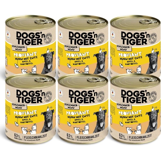 Dogs'n Tiger Adult Dog Food, Proviant, Wet Dog Food with Chicken, Duck, Apple & Potatoes - No Cereals, Added Sugar, Artificial Preservatives, Optimal Compatibility, 6 x 800 g Dogs'n Tiger Adult Dog Food, Proviant, Wet Dog Food with Chicken, Duck, Apple & Potatoes - No Cereals, Added Sugar, Artificial Preservatives, Optimal Compatibility, 6 x 800 g