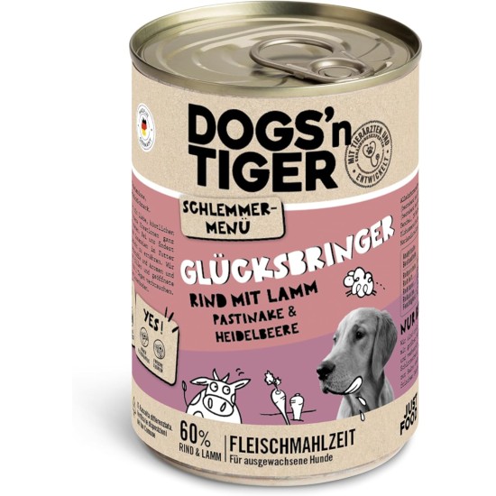 Dogs'n Tiger Adult Dog Food, Proviant, Wet Dog Food with Chicken, Duck, Apple & Potatoes - No Cereals, Added Sugar, Artificial Preservatives, Optimal Compatibility, 6 x 800 g Dogs'n Tiger Adult Dog Food, Proviant, Wet Dog Food with Chicken, Duck, Apple & Potatoes - No Cereals, Added Sugar, Artificial Preservatives, Optimal Compatibility, 6 x 800 g